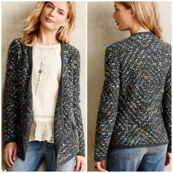 Anthropologie Moth Medium Keavy Gray Multicolor Chunky Knit Sweater Jacket $148 - Picture 1 of 11